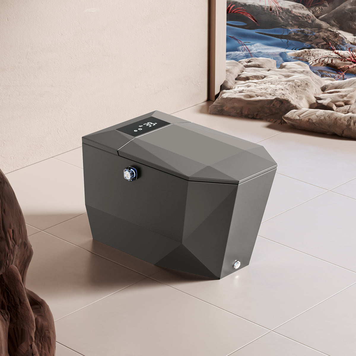 Toilette japonaise luxe Nelsmann KONGO coloris gris isolée au milieu d'une pièce