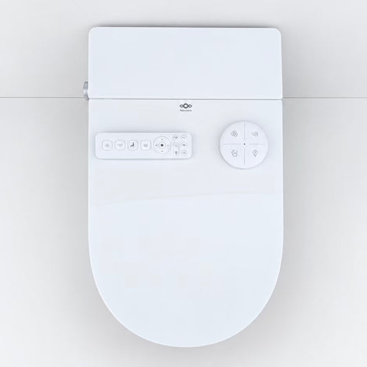 vue du haut du toilette japonais suspendu avec telecommandes d'utilisation