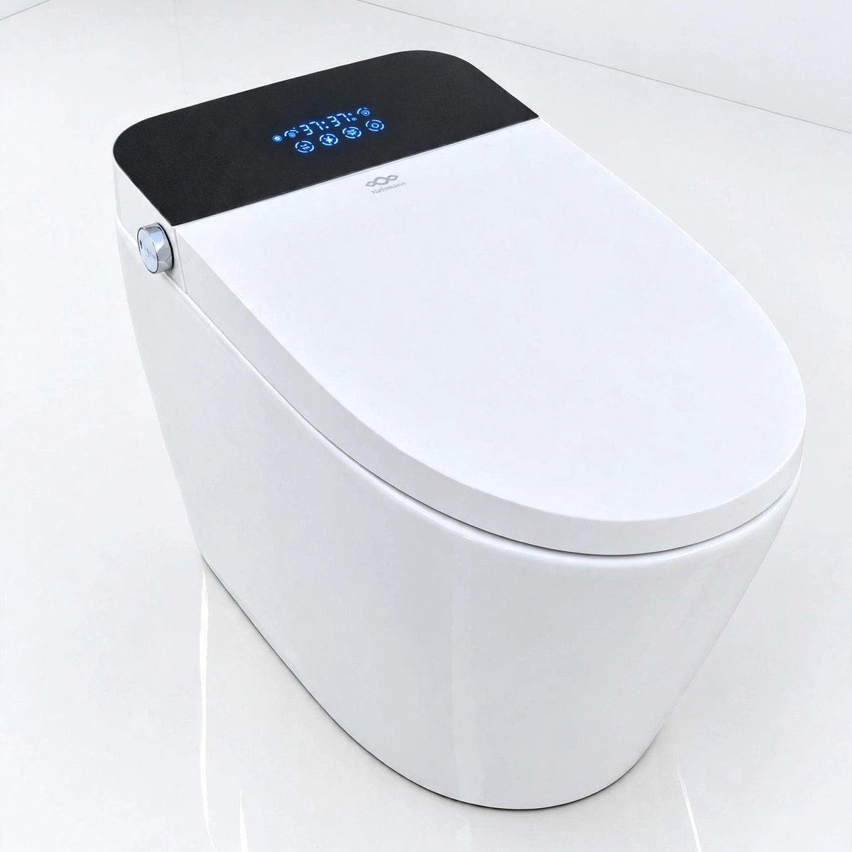 wc japonais lavant nelsmann hikari sur fond blanc avec ecran digital sur la temperature eau