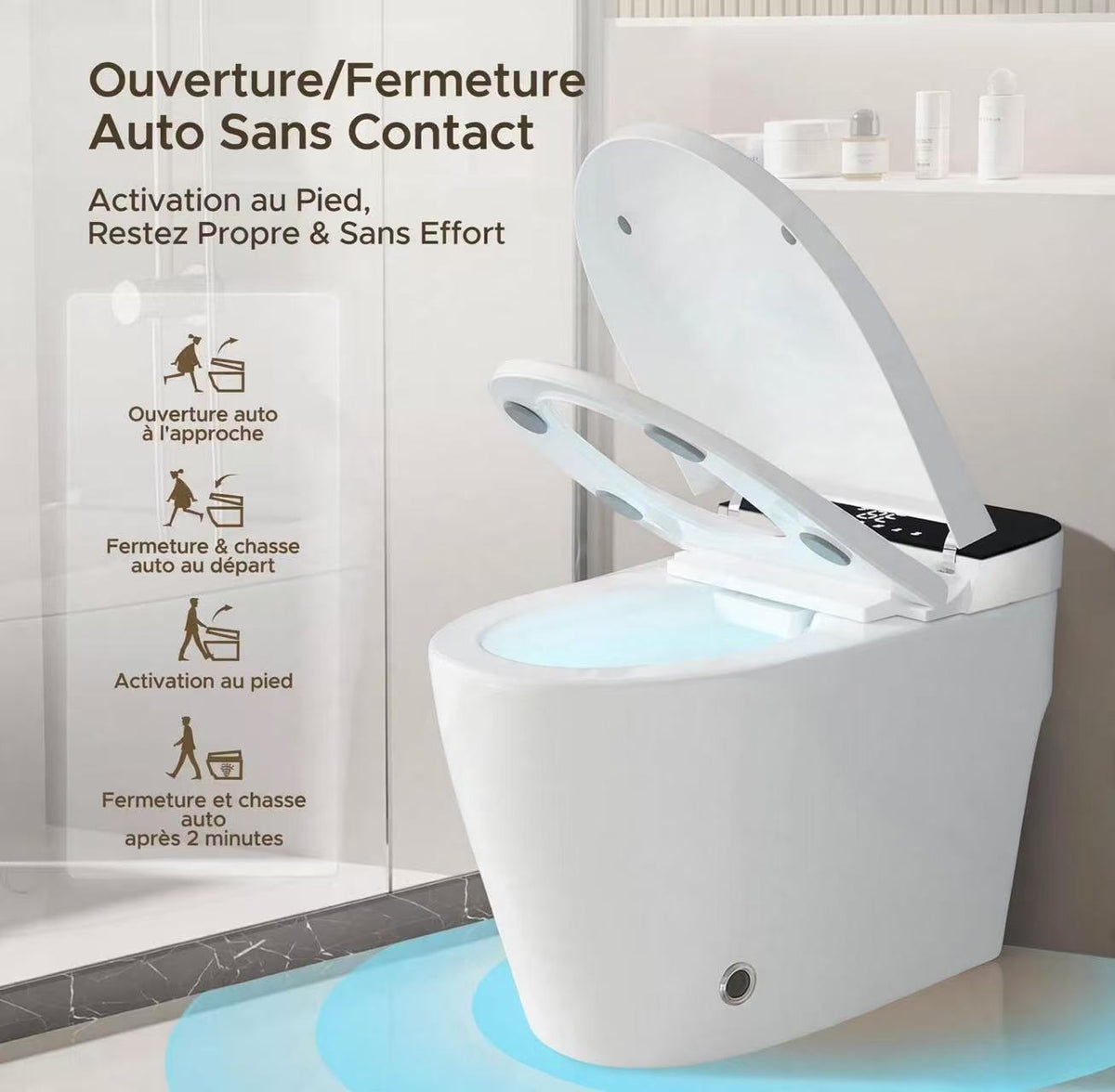 ouverture fermeture de la toilette japonaise hikari de couleur blanche