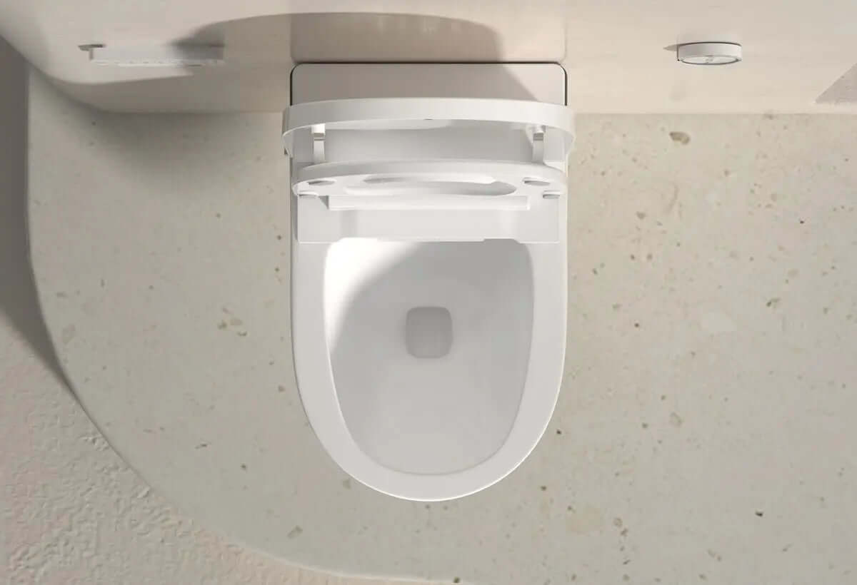 Toilette Japonaise Suspendue Nelsmann SORA avec lunette ouverte vue de haut
